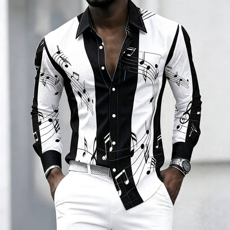 Men's collared shirt with crea - Music ulasan dan harga