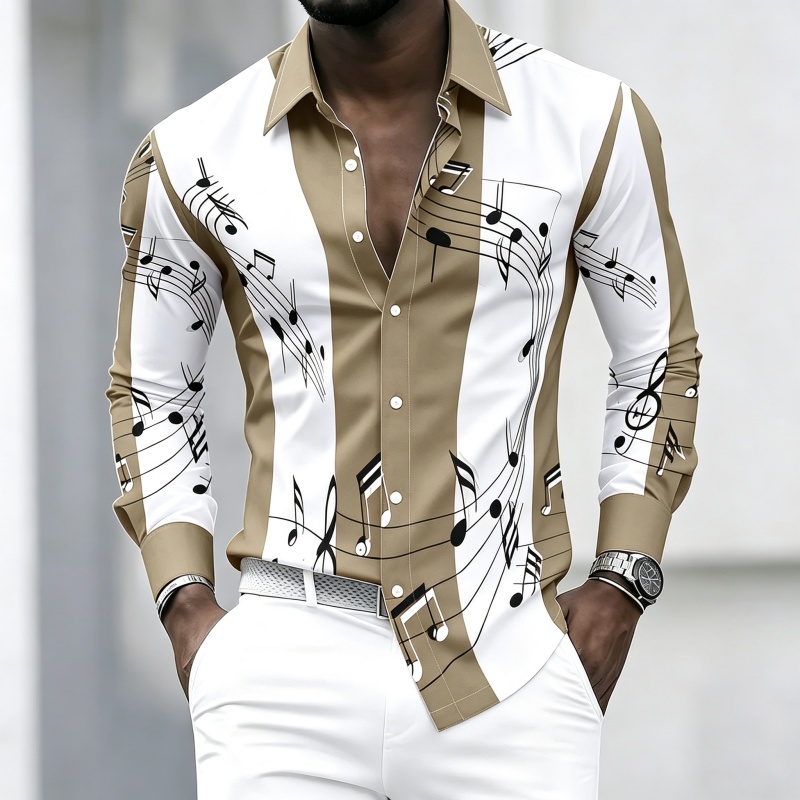 Men's collared shirt with crea - Music ulasan dan harga